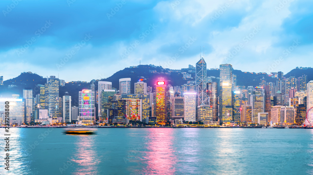 香港城市天际线和建筑景观夜景……