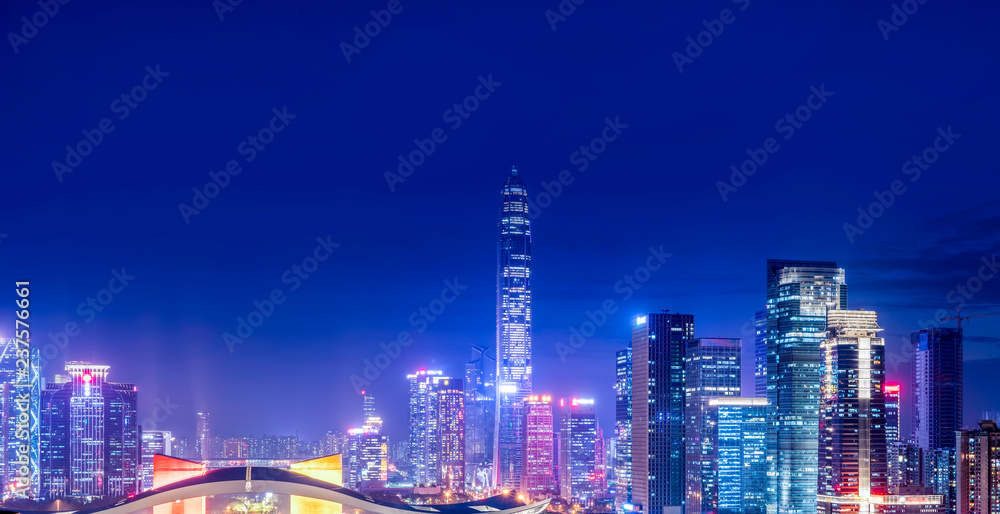 深圳城市天际线与建筑景观夜景……