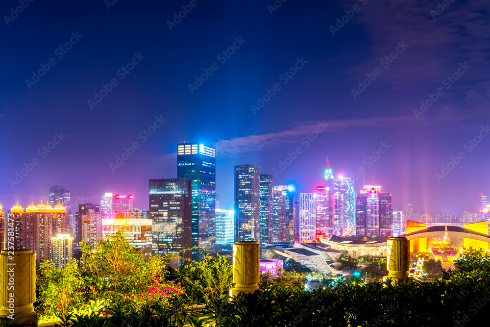 Shenzhen City Skyline and Architectural Landscape Nightscape..