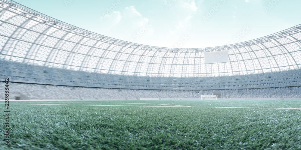 足球场，绿松石和高调色调照片级真实感三维插图，三维渲染