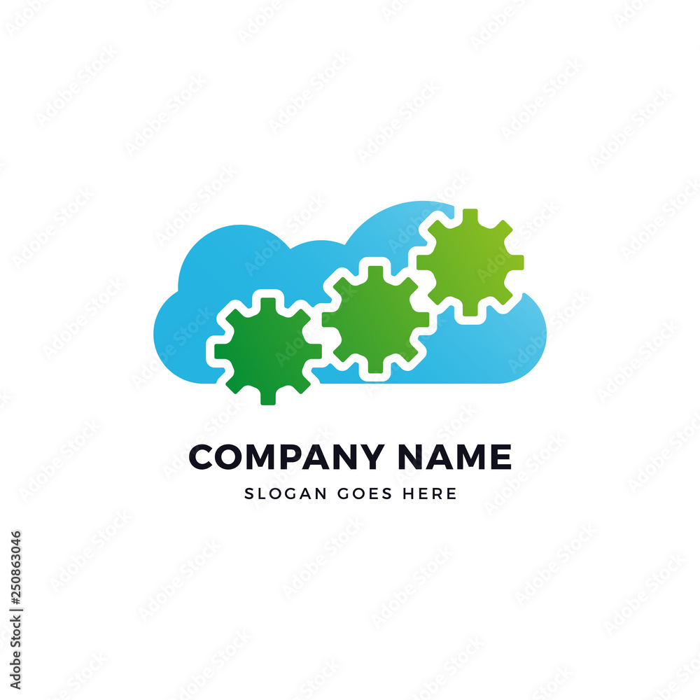 Gear cloud vector logo icon design template. abstract logotype concept element sign shape.