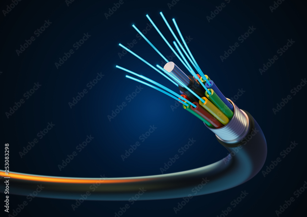 黑暗背景下的光纤未来电缆技术。