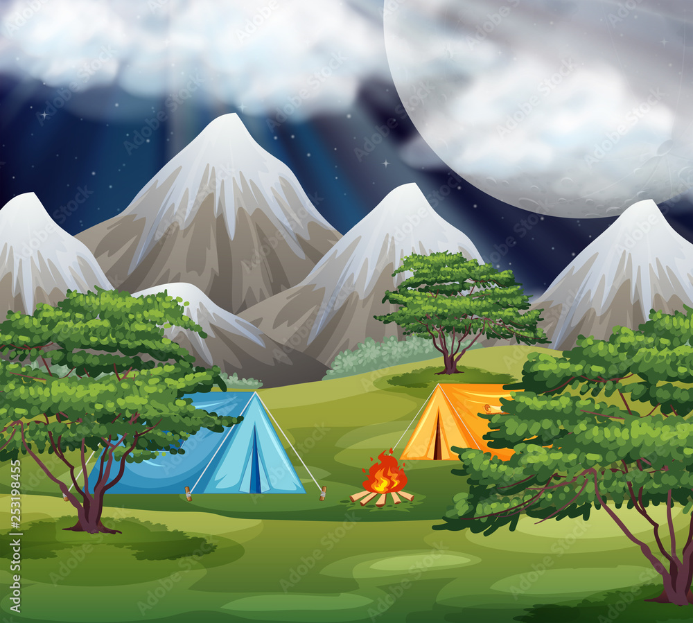 Camping in the park scene