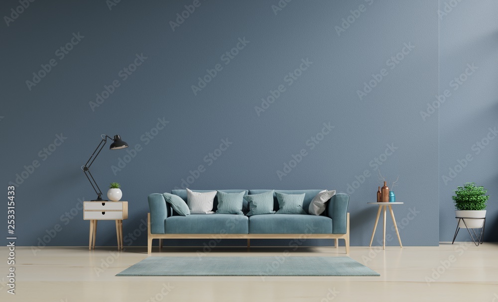 Living room with sofa color intensity of the sunlight that shines the morning.3D Rendering