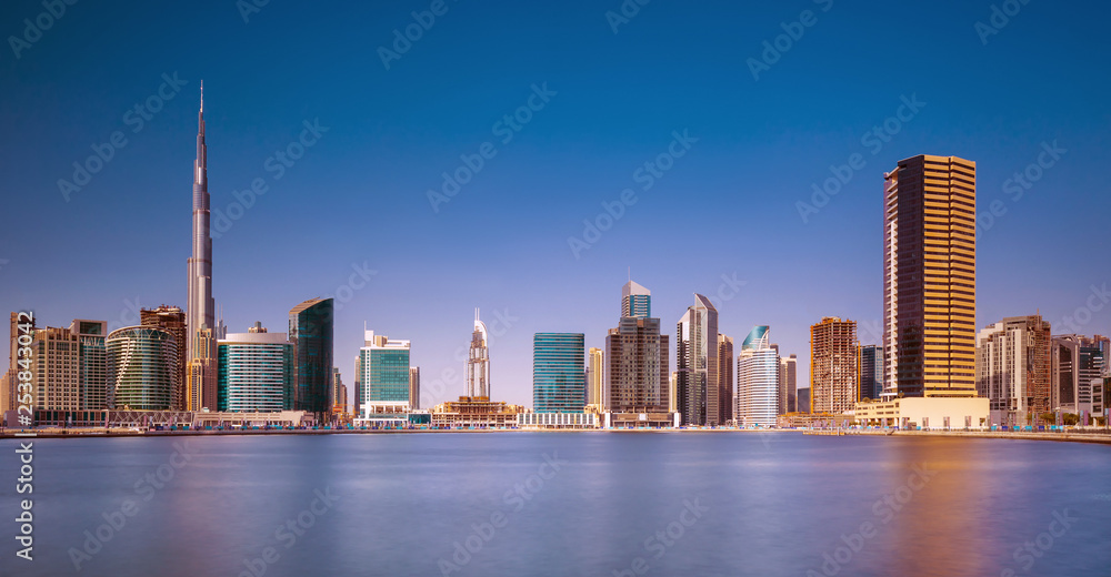 Amazing Dubai city center skyline at the sunrise, Dubai, United Arab Emirates 