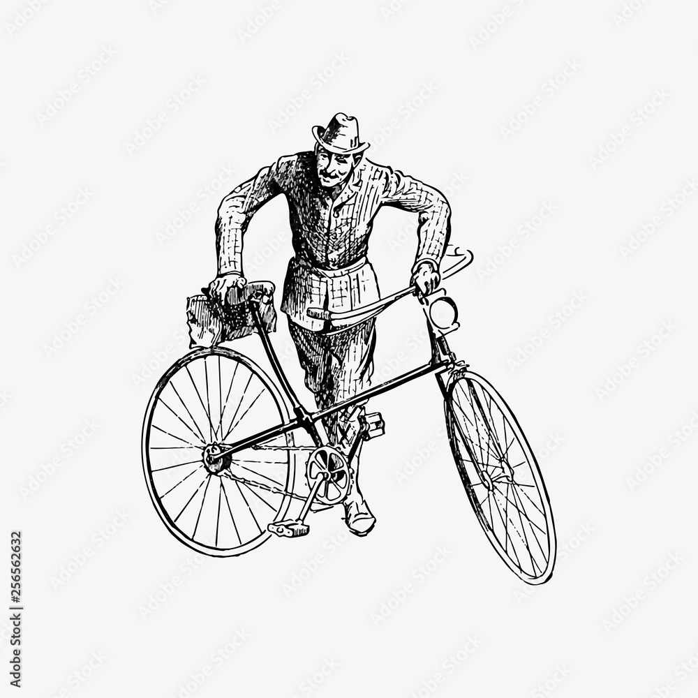 骑自行车的男人复古画