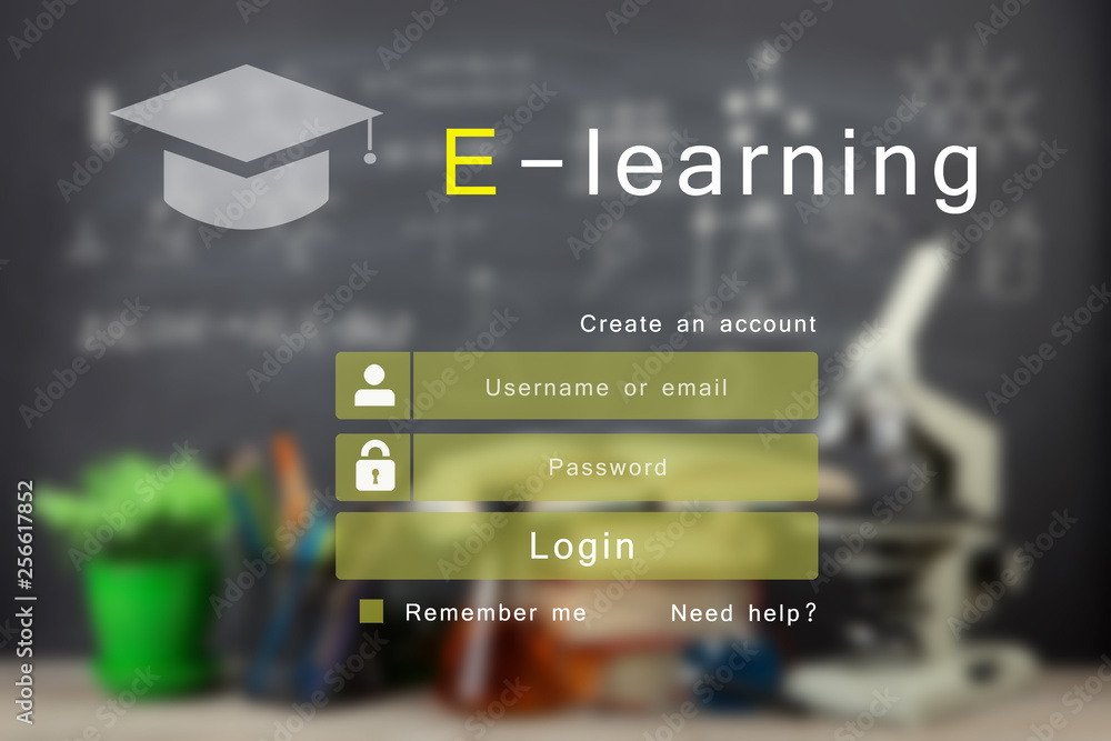 E-学习理念，在线教育登录或注册屏幕设计