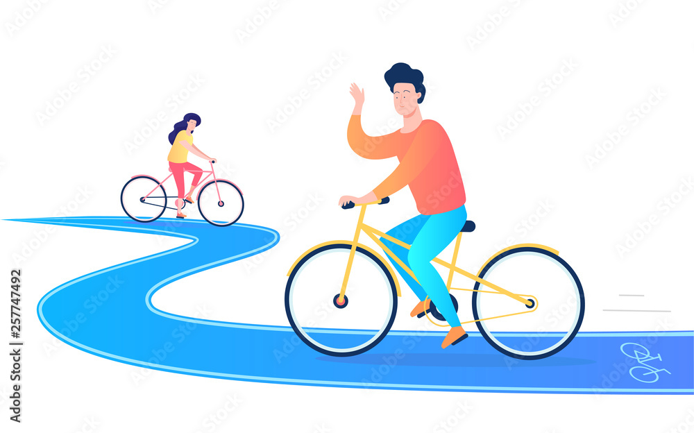 年轻夫妇在路上骑自行车
