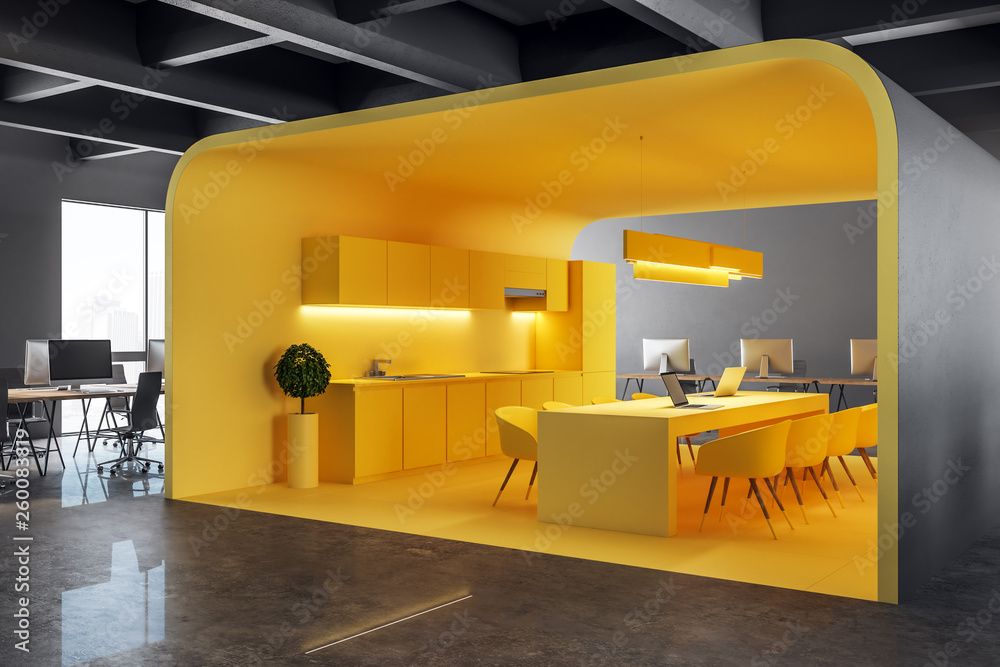 时尚的黄色办公室厨房