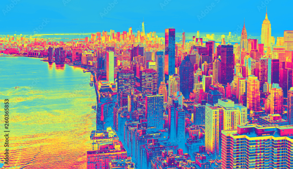 中城时髦梯度附近的纽约市天际线鸟瞰图