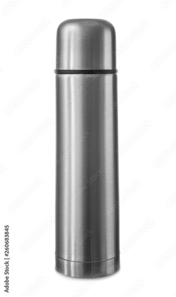 Thermos flask on white background