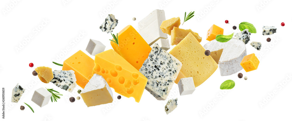 Cheese assortment isolated on white background