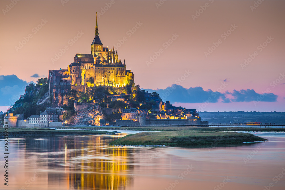 Mont Saint-Michel at twilight, Normandy, France