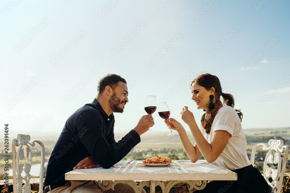 Couple on a romantic wine date