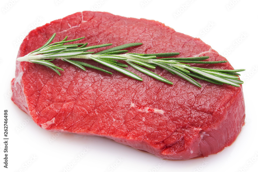 Raw beef steak on white background