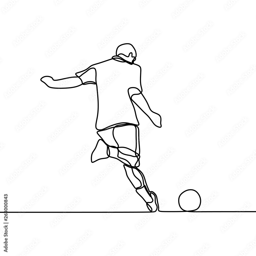 Football player kick a ball continuous line drawing