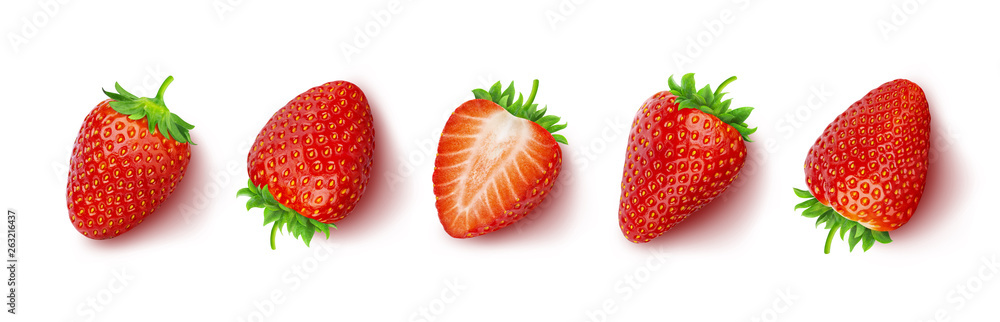 草莓隔离在白色背景上，带有剪切路径，俯视图