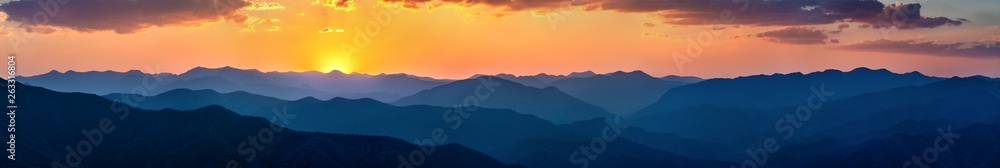 Sunset over mountains in South Mexico
