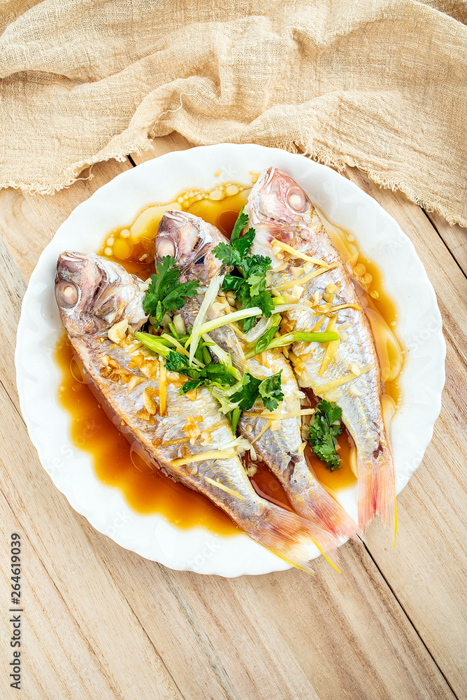 Chinese dish steamed red shirt fish