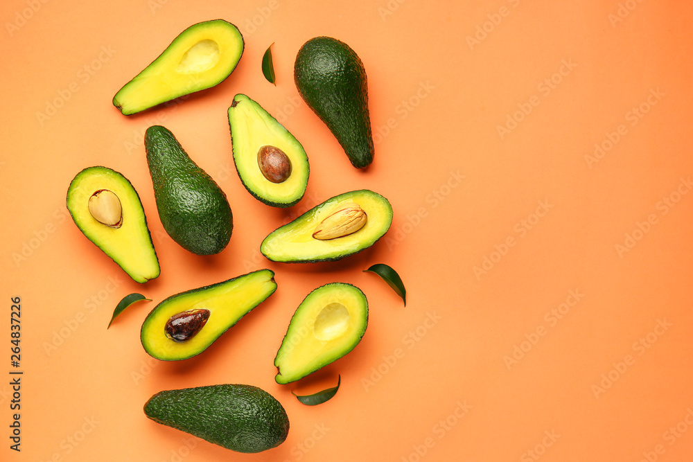 Fresh avocado on color background