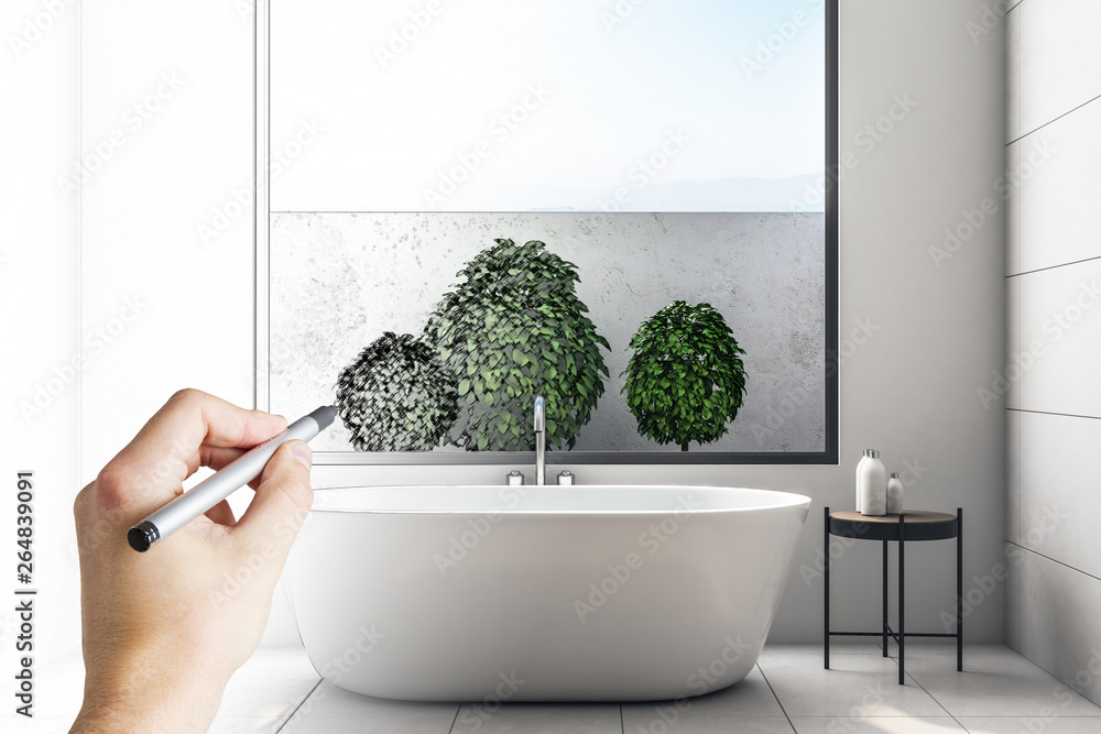 带植物的现代浴室内部