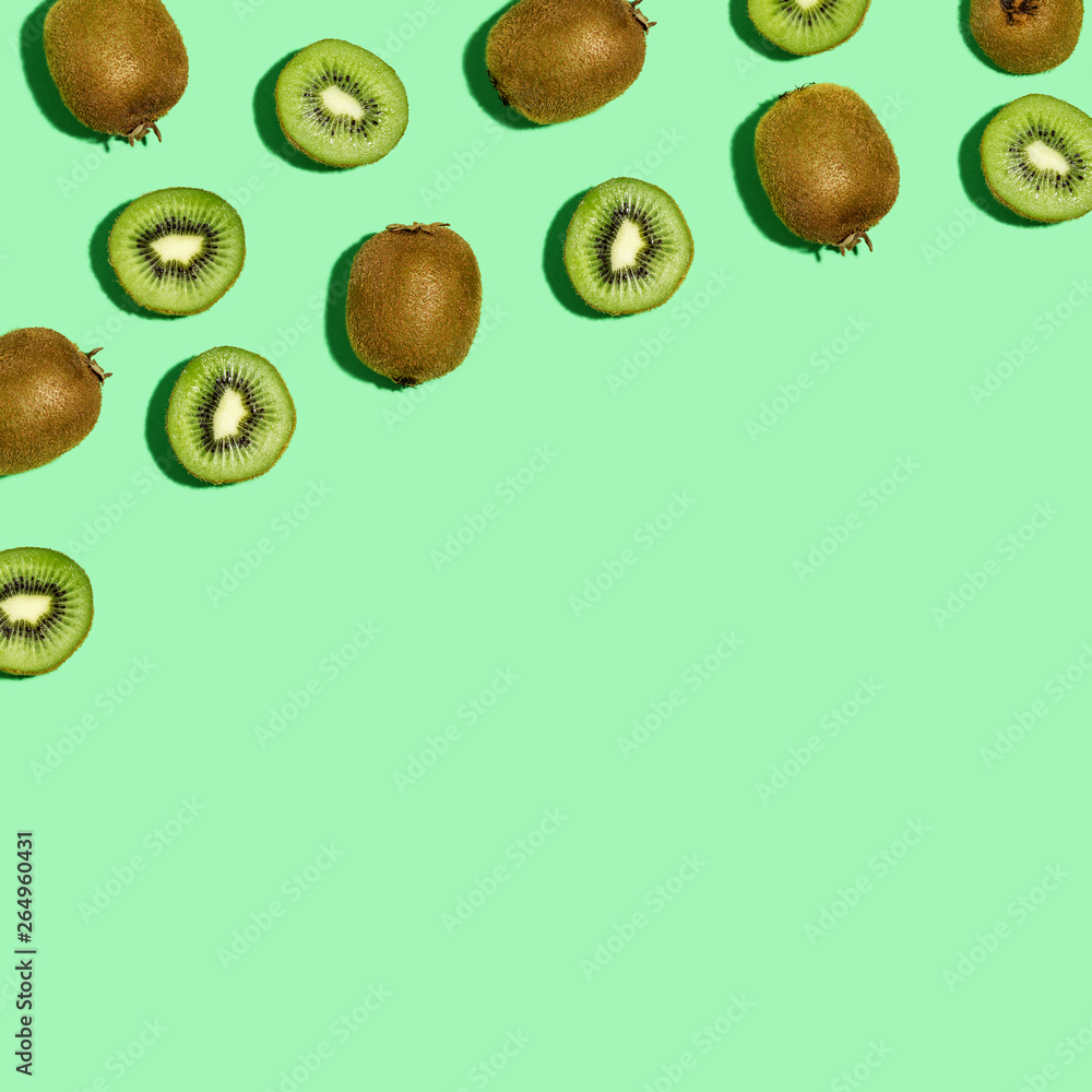 Collection of kiwi fruits overhead view flat lay