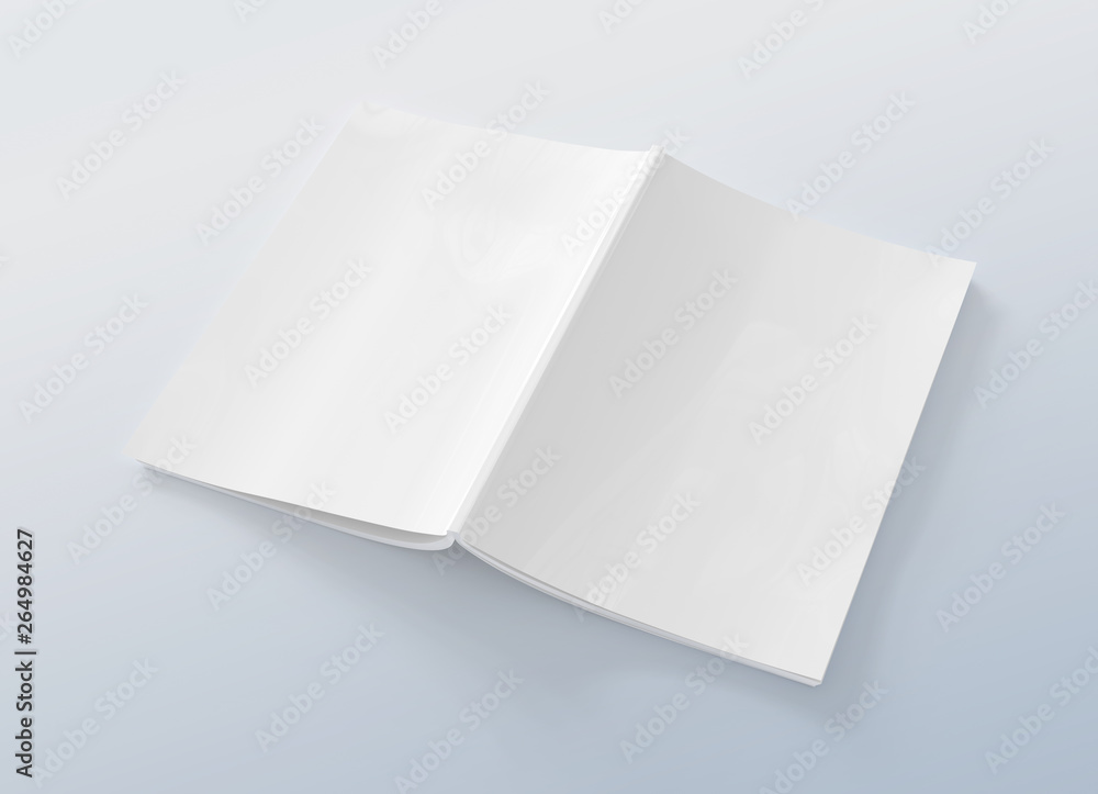 Open magazine cover mockup isolated on grey background 3d rendering