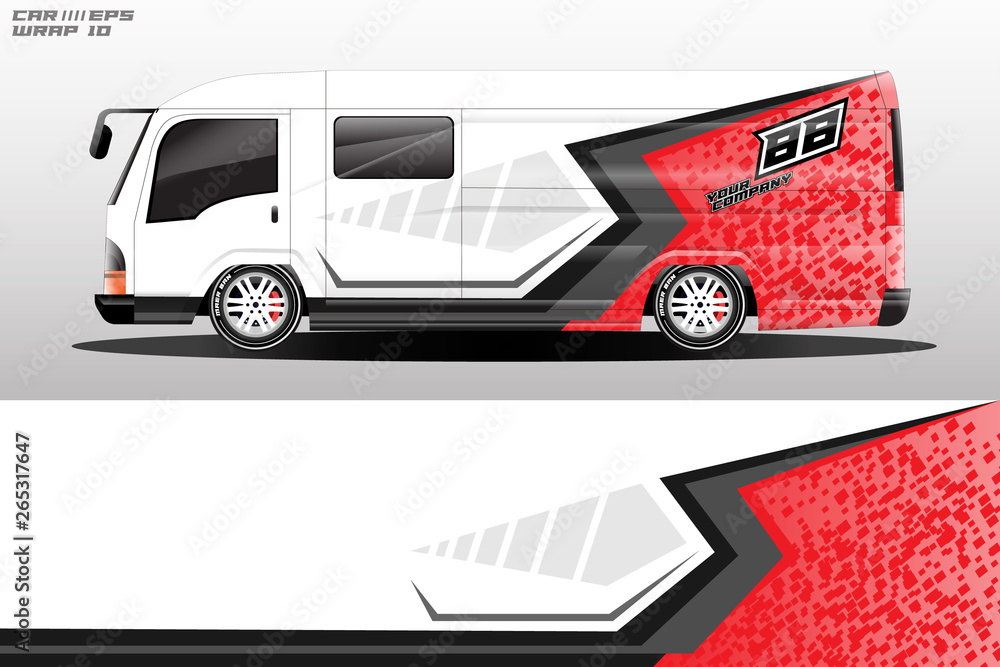 Van decal cargo and car wrap vector, truck, bus, racing, service car, auto designs . Graphic abstrac