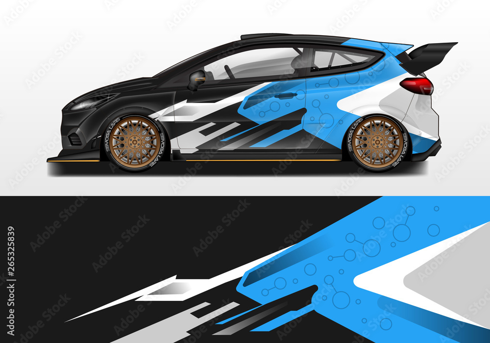 Car wrap decal design vector. Graphic abstract background kit designs for vehicle, race car, rally, 