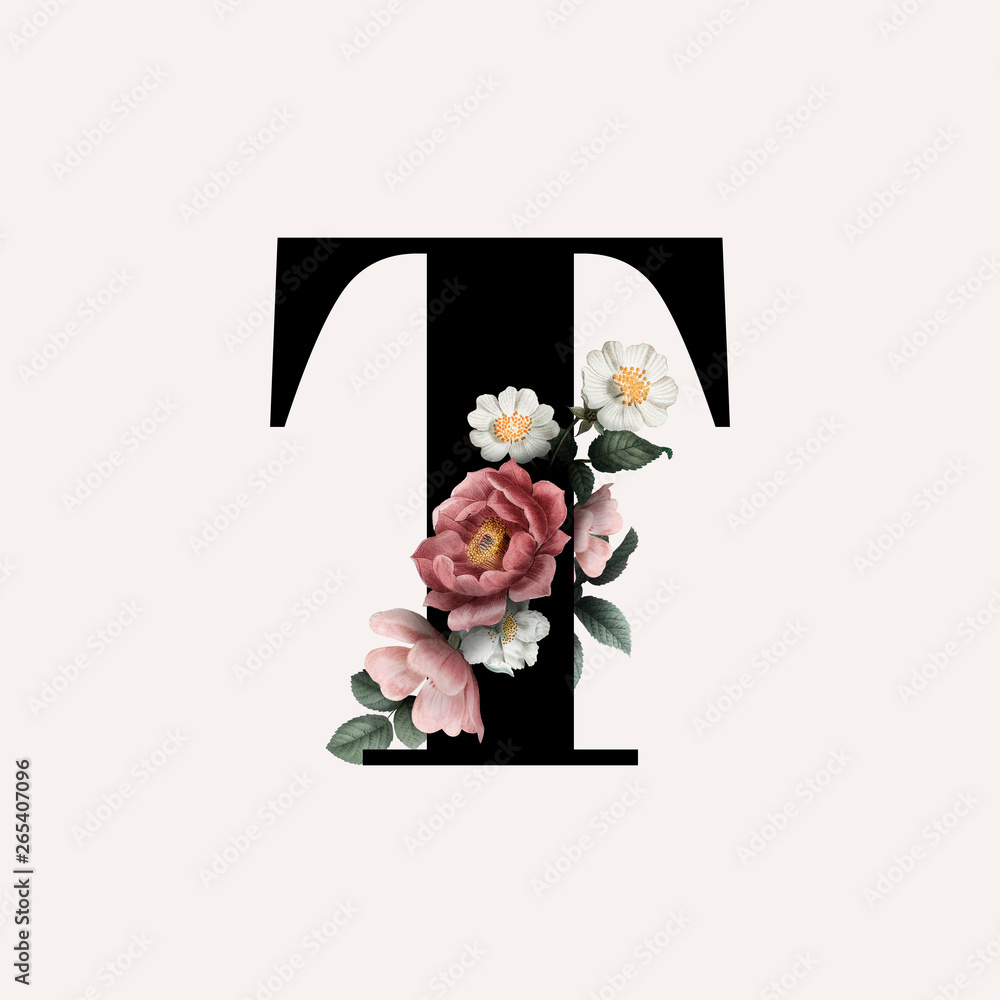 Floral letter T font