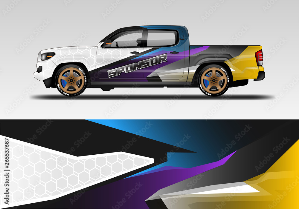 Racing car decal wrap vector designs. Truck and cargo van decal, company , rally, drift . Eps 10 