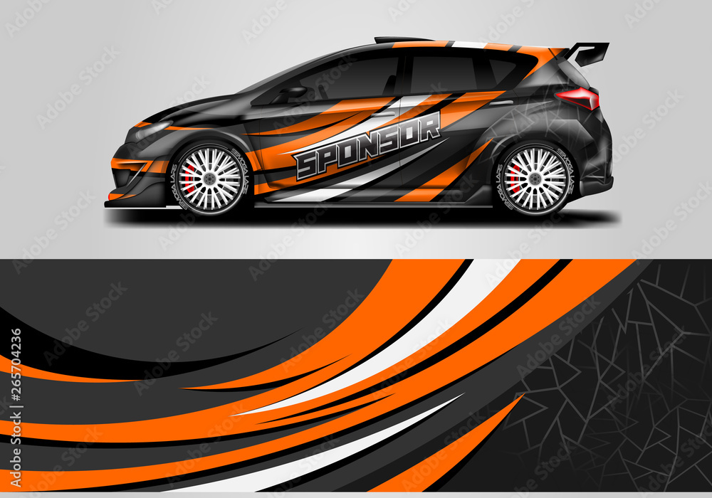 Car wrap livery decal vector , supercar, rally, drift . Graphic abstract stripe racing background . 