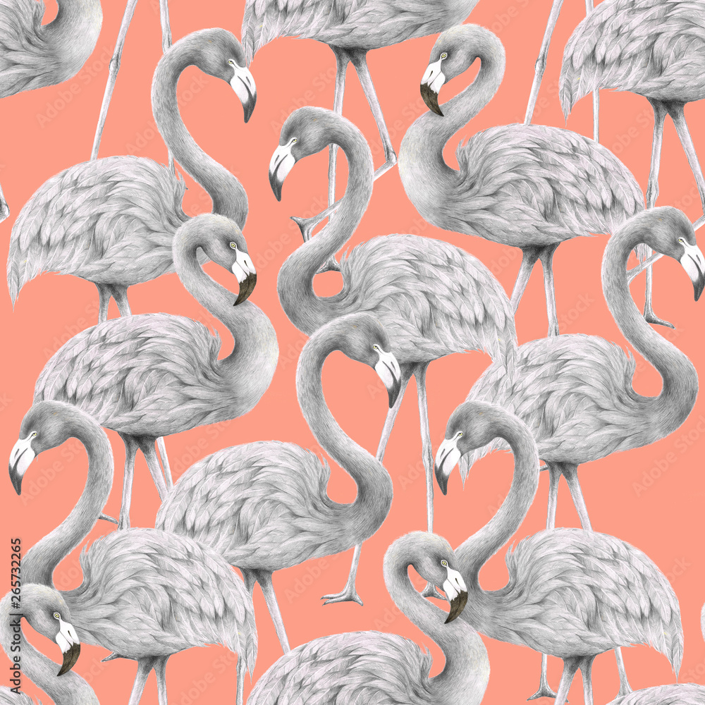  flamingo seamless pattern,colored pencil drawing techniques,illustration