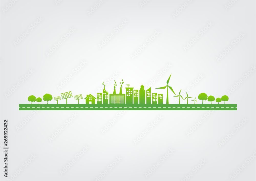 绿色城市，世界环境与可持续发展理念，矢量插图