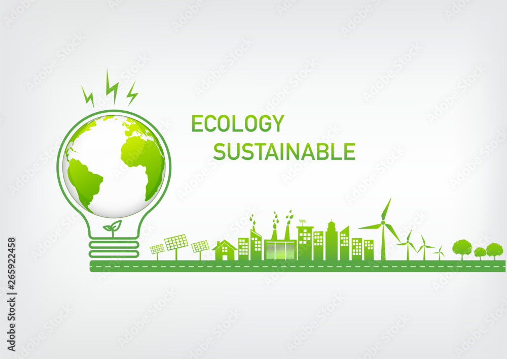 绿色城市，世界环境与可持续发展理念，矢量图解