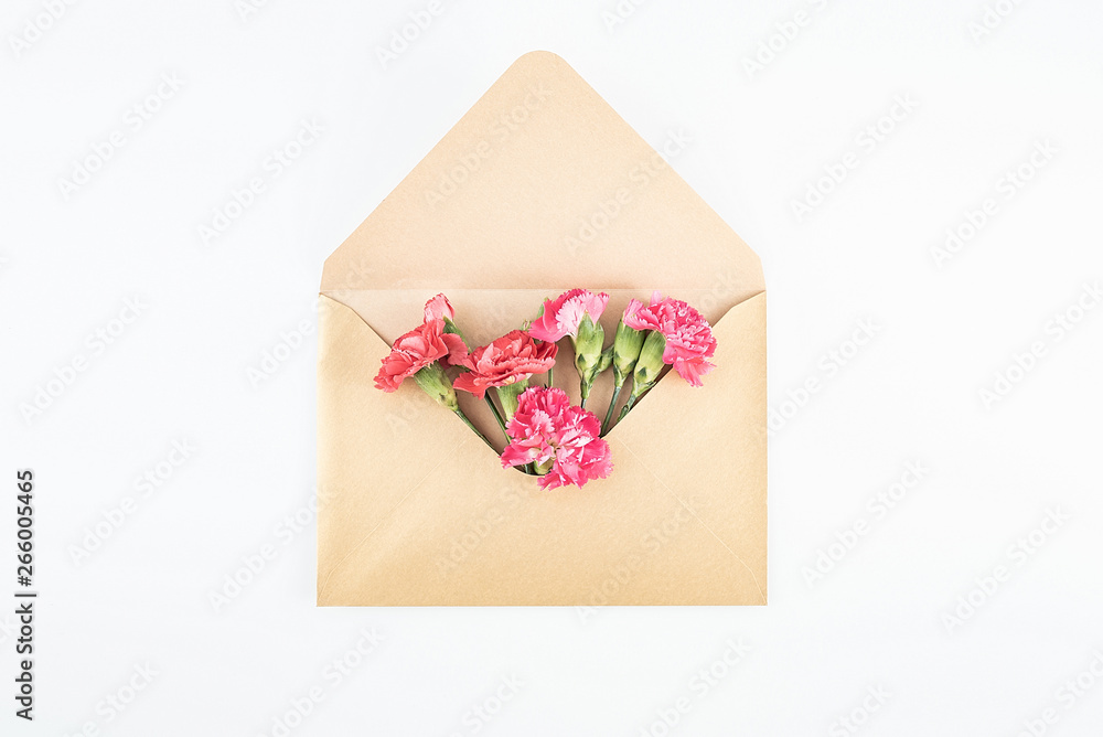 Mothers Day wishes greeting card and carnation flowers