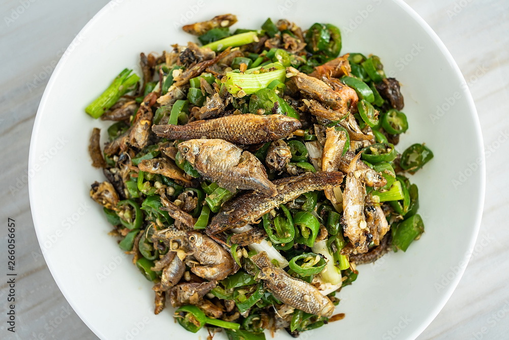 Chinese Hunan green pepper fried fish