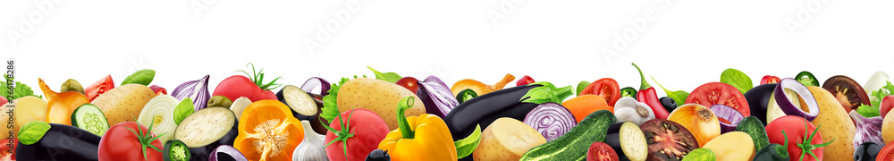 Different vegetables isolated on white background with copy space, border made of vegetables assortm