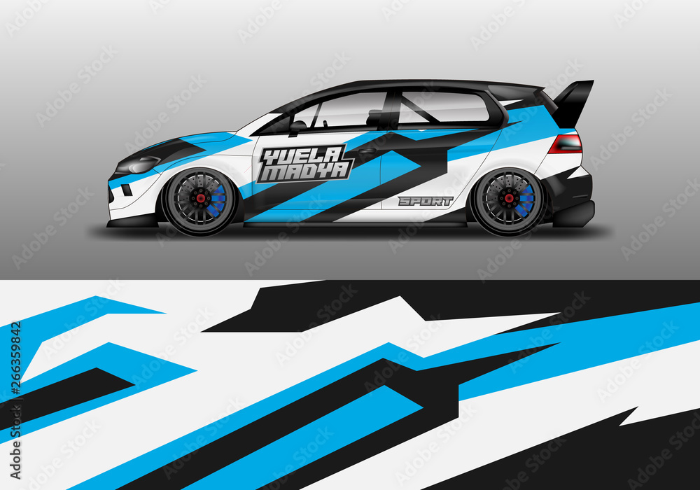 Car wrap graphic vector. Abstract stripe racing background kit designs for wrap vehicle, race car, r