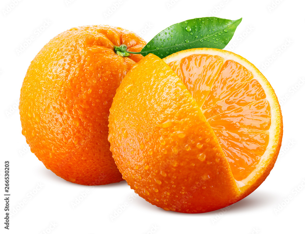 Orang fruit isolate. Orange with leaves isolated on white.
