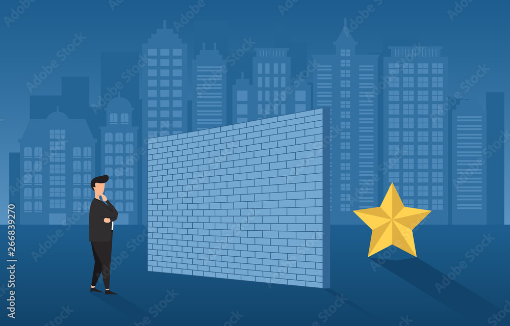 Businessman Thinking How to Reach Target with Mental Block Obstacle Business Concept Illustration