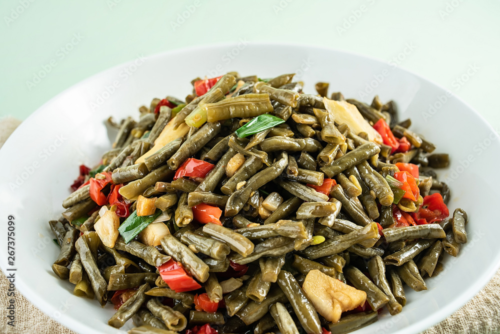Chinese cuisine, a dish of fried sour beans