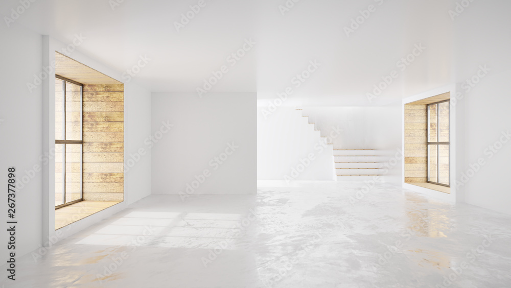 Abstract architecture white room interior loft style, Empty room with lighting 3d rendering.