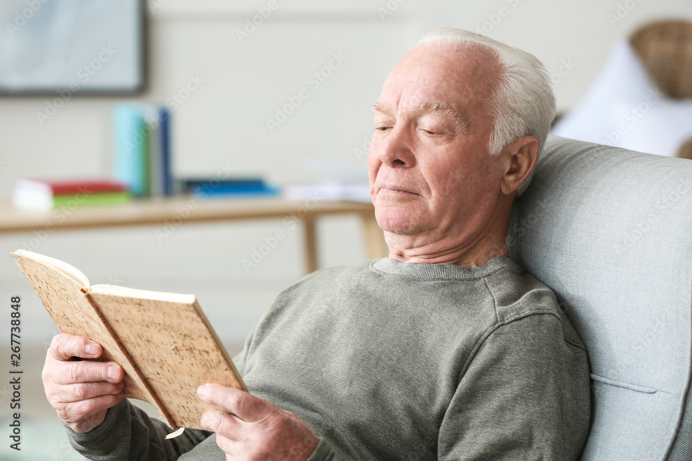 老人在家看书的画像