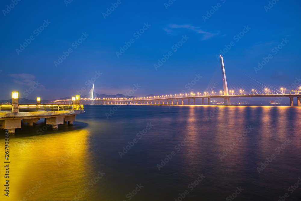 中国广东省深圳湾公路大桥夜景