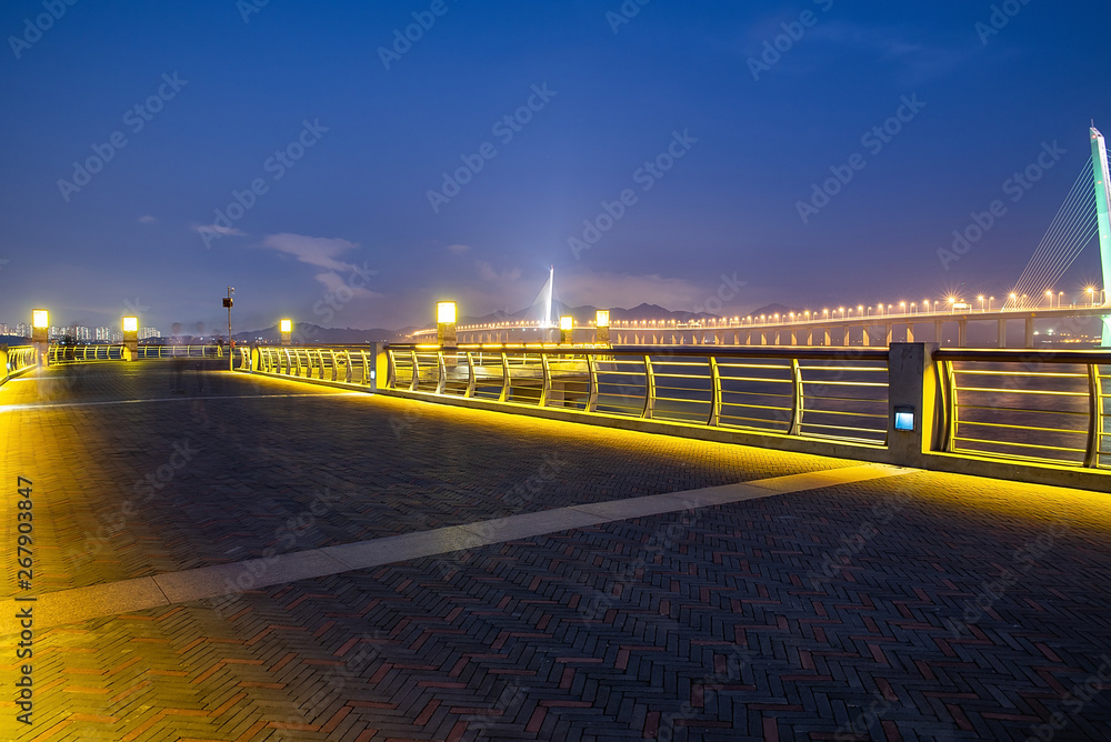 广东省深圳湾观湾公园观海大桥和深圳湾公路大桥夜景