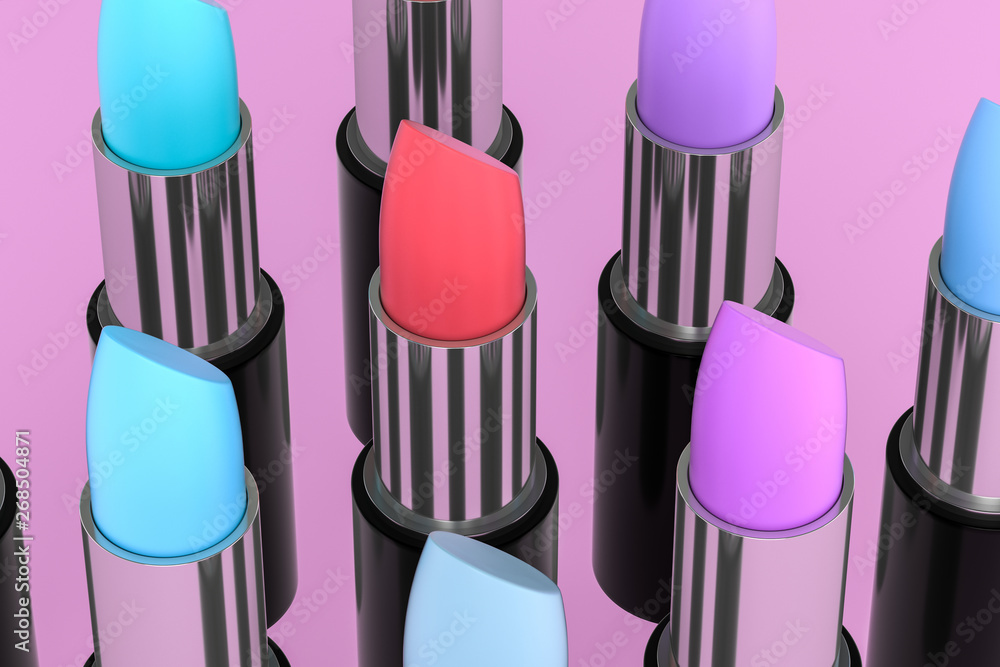 Lipstick with light color background, product photography, 3d rendering.