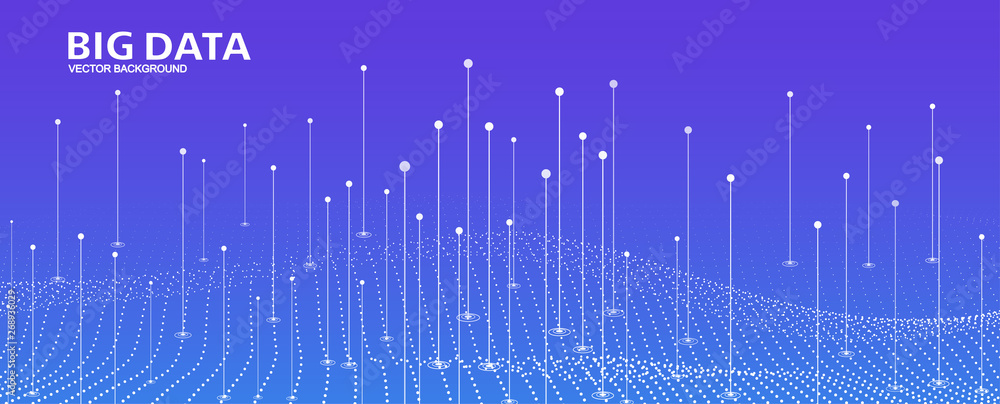 3D abstract vector particle wave background, big data info technology background illustration