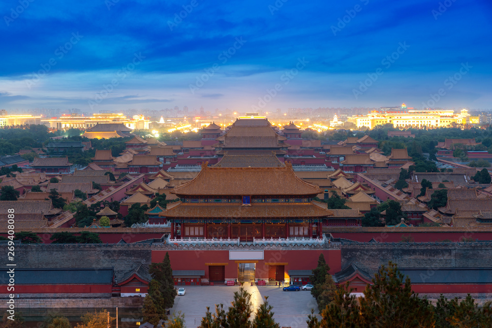 中国北京夜晚的北京古紫禁城。