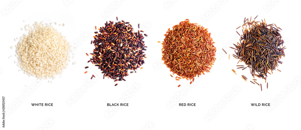 有机白米、黑米、红米、白背野生稻的创意布局